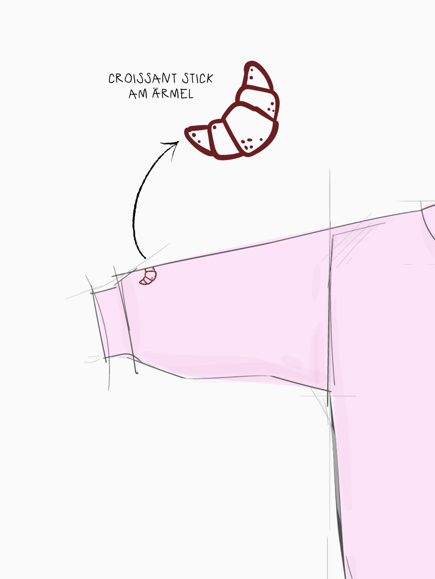 Croissant Sweatshirt Unisex in hellem Rosa mit Smiley-Print und Croissant-Stickerei am Ärmel - Stickerei – Nohna