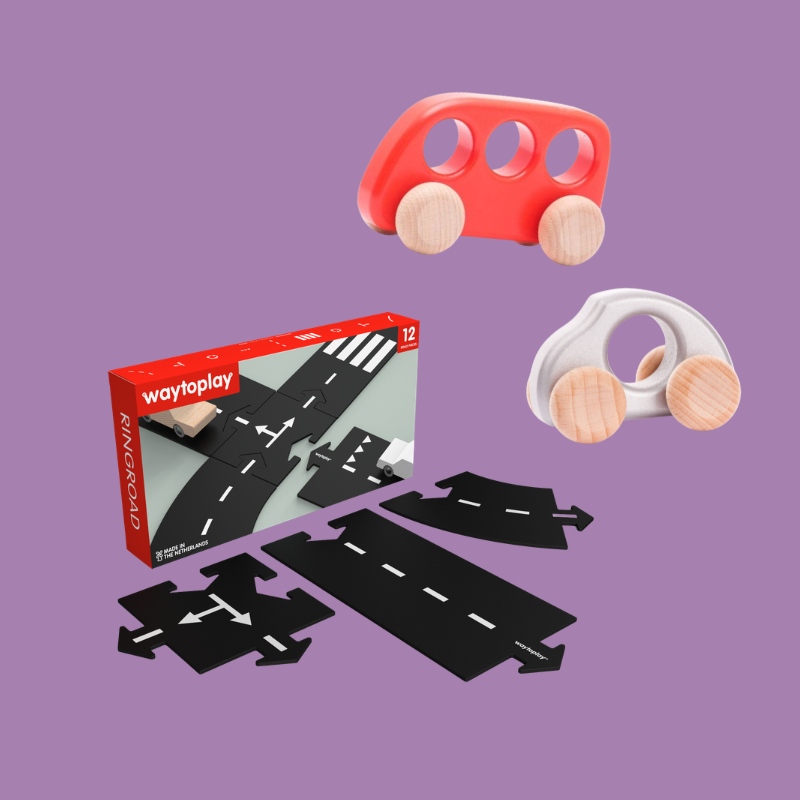 On the Road Set mit Holzbus, Käfer Mini Auto und Ringroad waytoplay – Nohna
