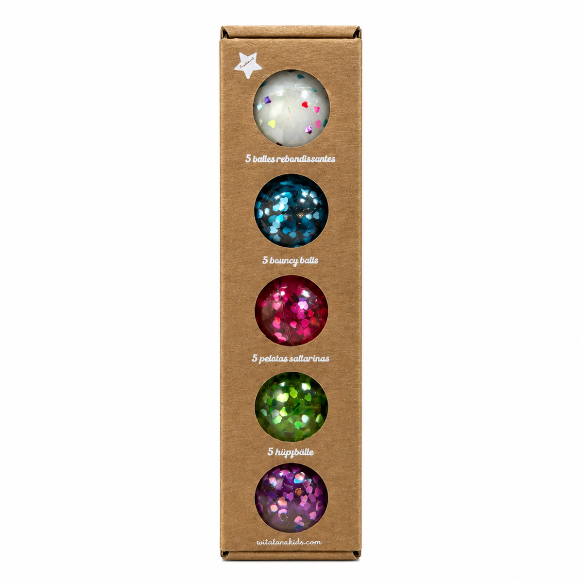 Flummi Set 5 Herzen Multico von Ratatam im Kraftpapier-Etui – Nohna