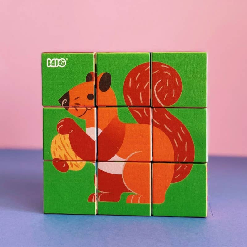Zoo Puzzlewürfel mit 6 Tieren von Bajo – 9 Holzwürfel - Eichhörnchen - Nohna