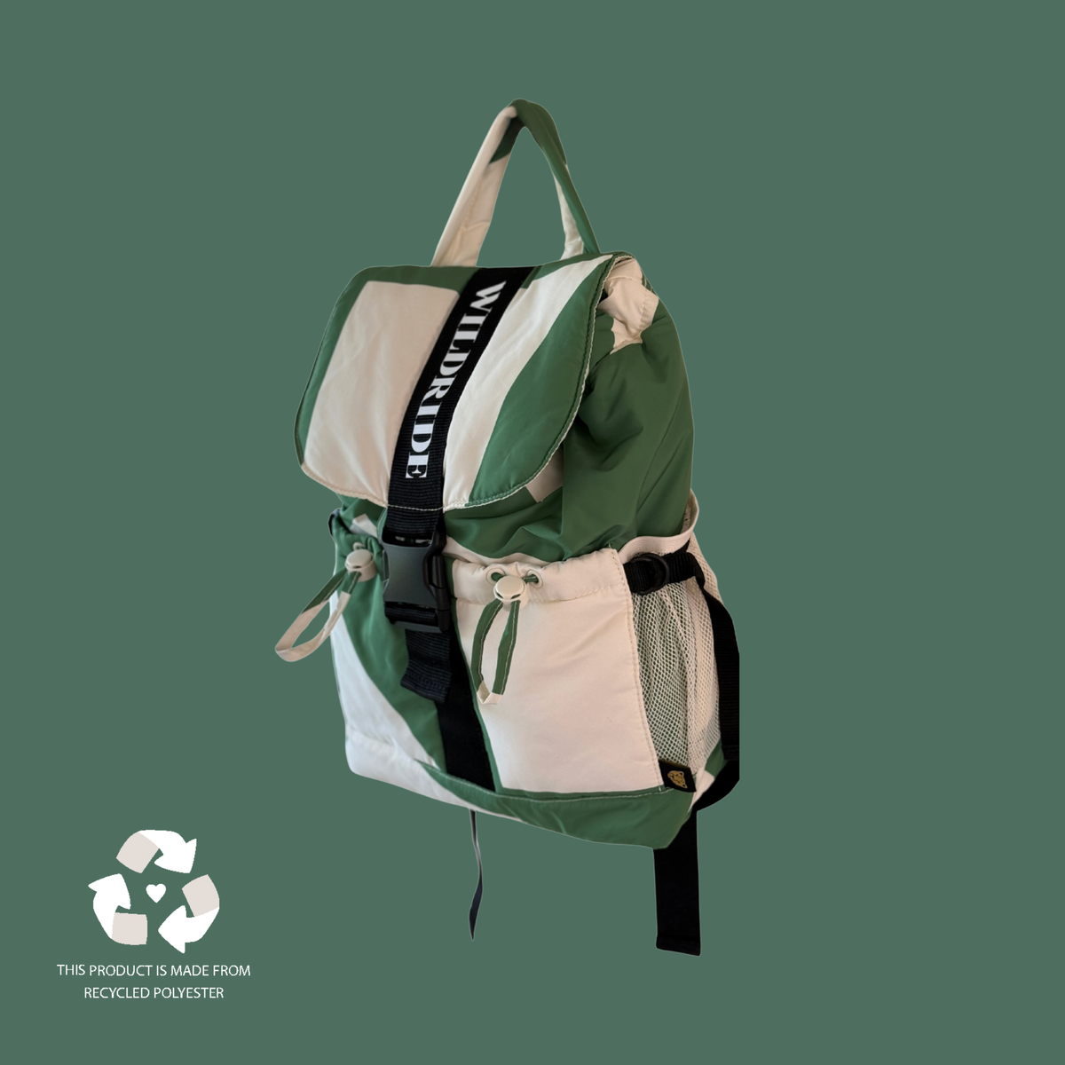 Rucksack Erwachsene Grafisch Grün von Wildride aus recyceltem Material – Seitenansicht - Nohna