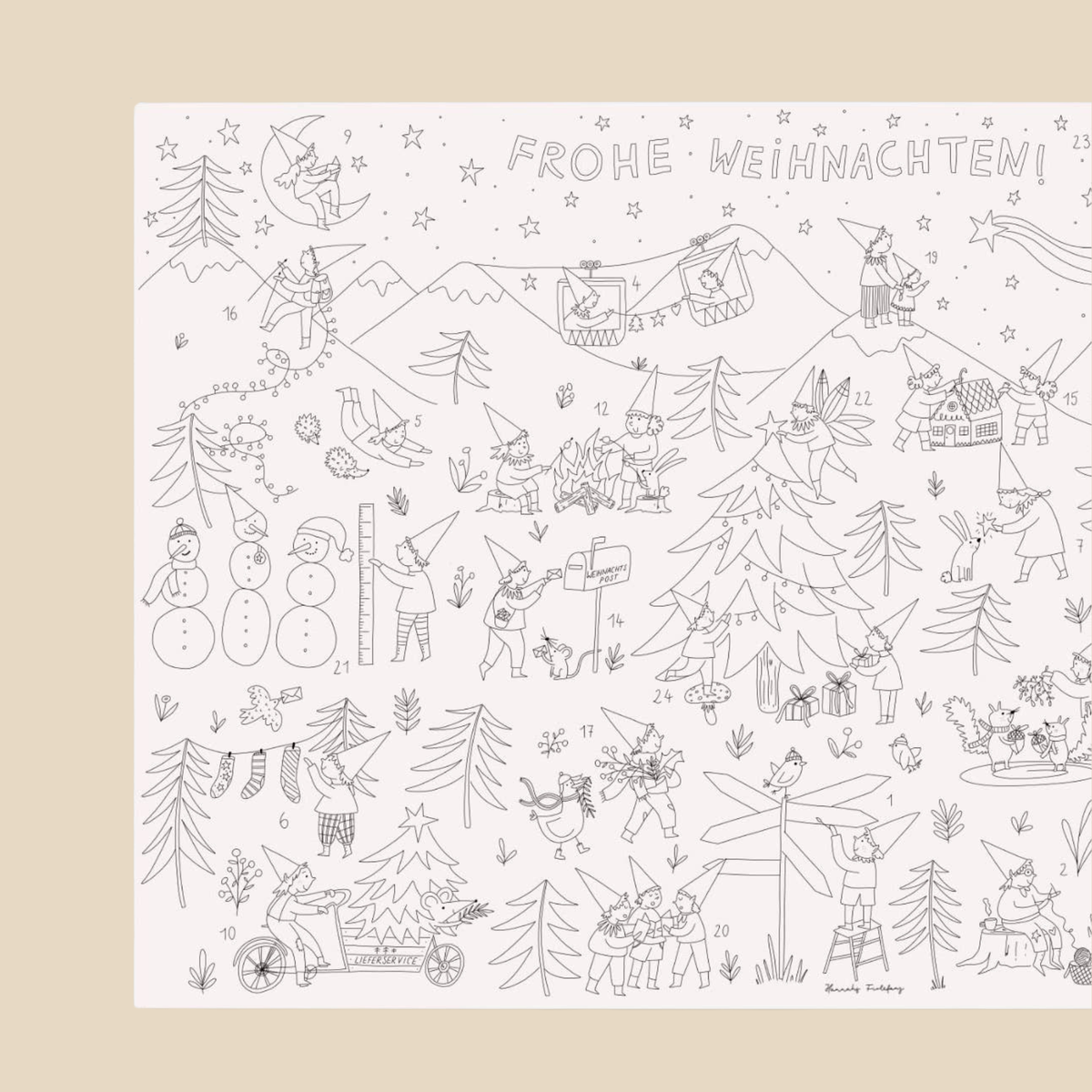 Ausmal-Adventskalender Wichtel DIN A1 von HannahsFirlefanz – Nohna