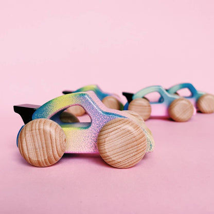 Zuckerwatte Auto aus Holz von Bajo – handbemalt, Seitenansicht - Nohna