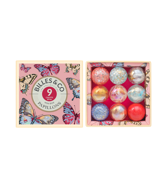 Großes Murmelset Rosa Schmetterlinge von Billes & Co. – 9 Glasmurmeln in rosa Schatulle, Nohna