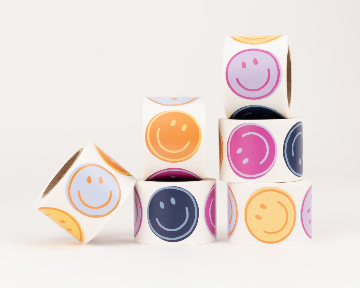 Aufkleber Smiley Farbmix 6er Set von Liebevoll verpackt – Ø 40 mm, Nohna