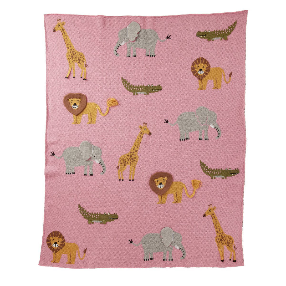 Baby Decke Tiere in Pink von RICE by RICE – gestrickt mit Savannen-Motiven, Nohna