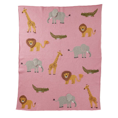 Baby Decke Tiere in Pink von RICE by RICE – gestrickt mit Savannen-Motiven, Nohna