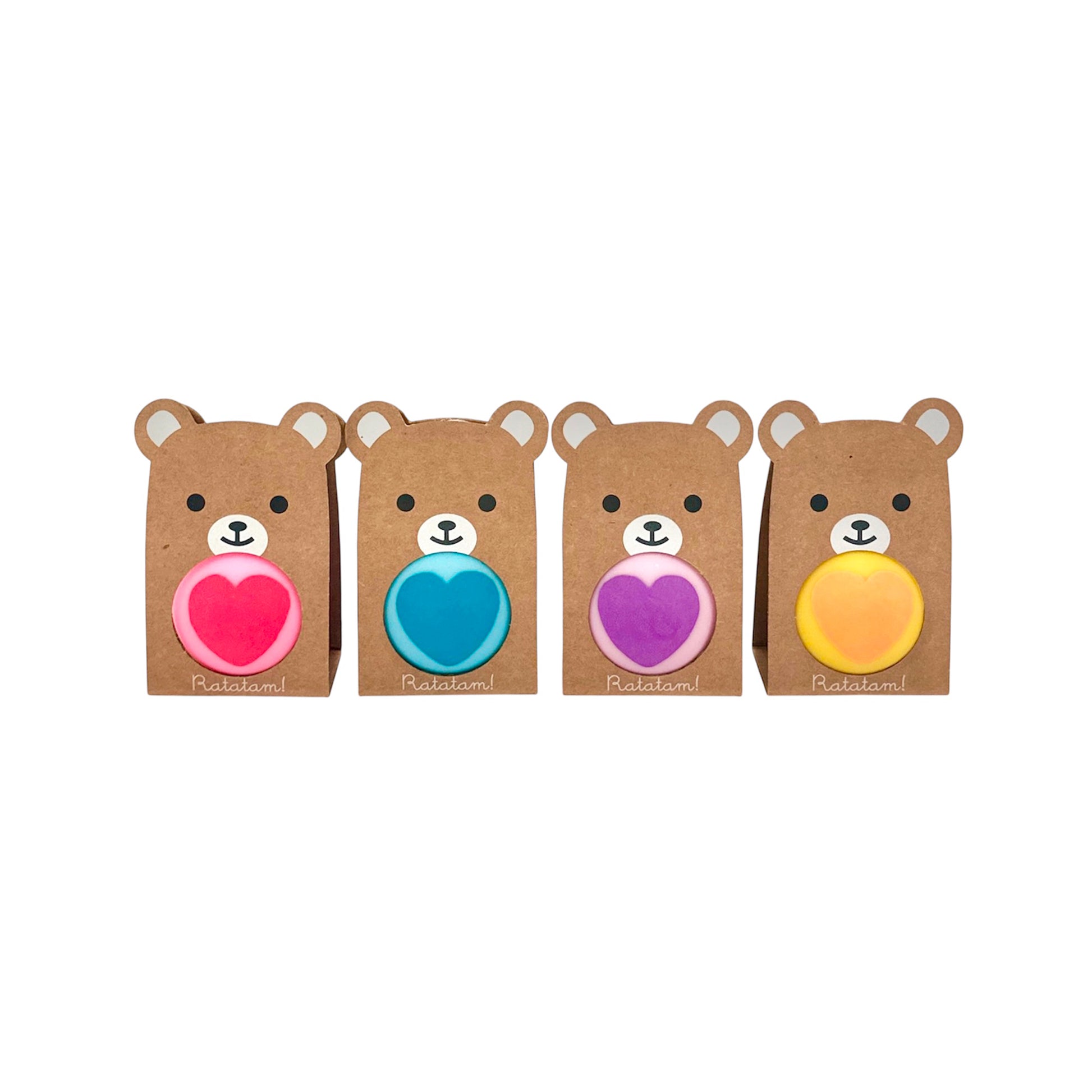 Flummi Bärchen von Ratatam in Violett, Blau, Gelb & Rosa - Verpackung – Nohna