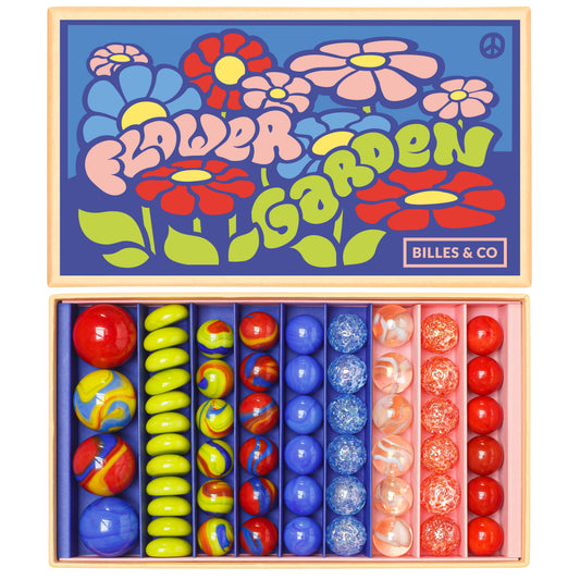 Murmelset Flower Garden von Billes & Co. mit 53 Glasmurmeln in bunten Farben – Nohna
