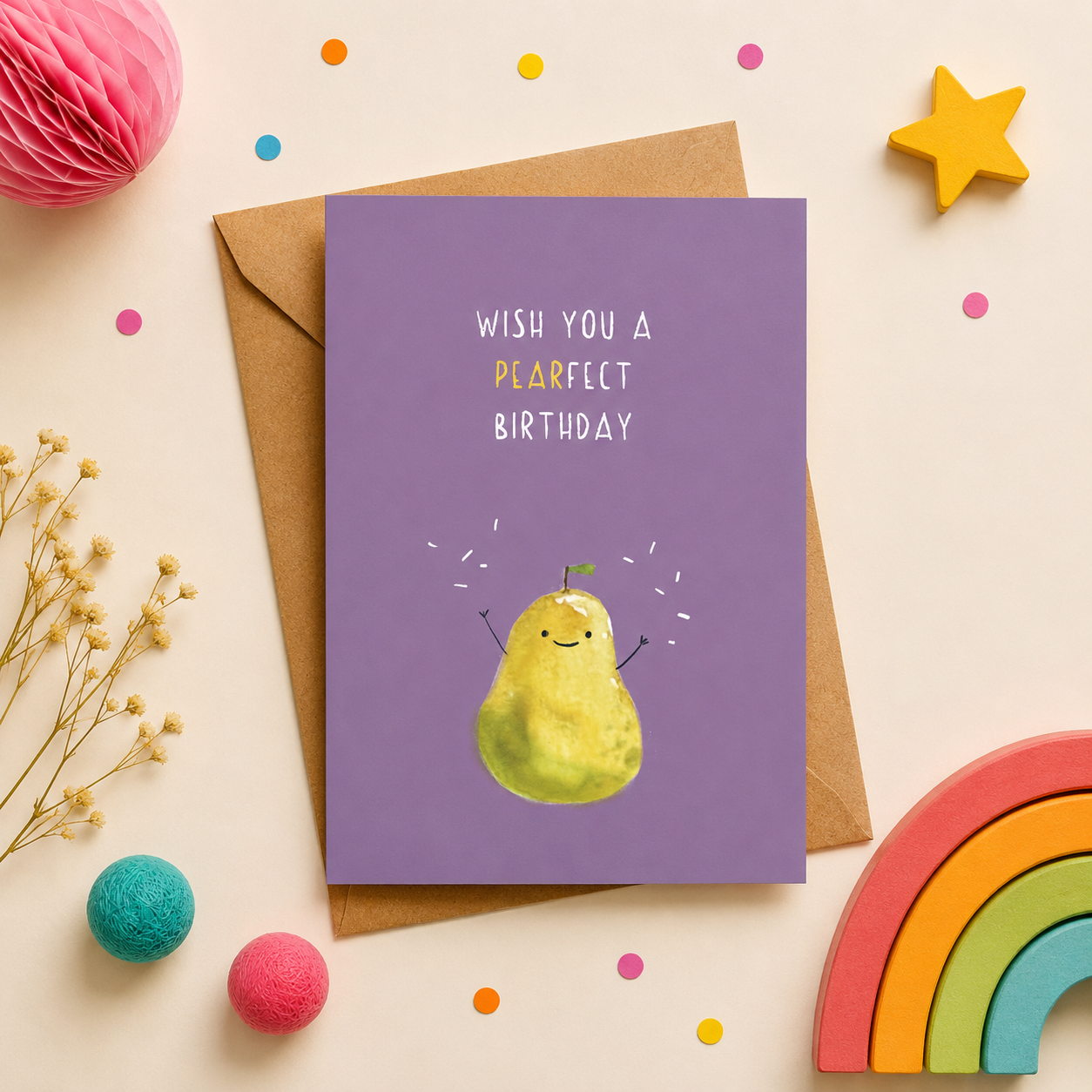 Geburtstagskarte Birne "PEARfect Birthday" illustriert von Anna – Nohna