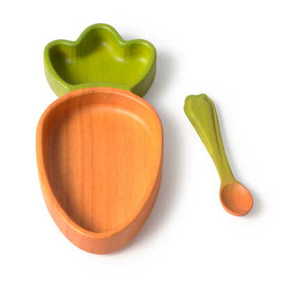 Baby Teller & Löffel Set Karotte von Oli & Carol aus Hevea-Holz – Nohna