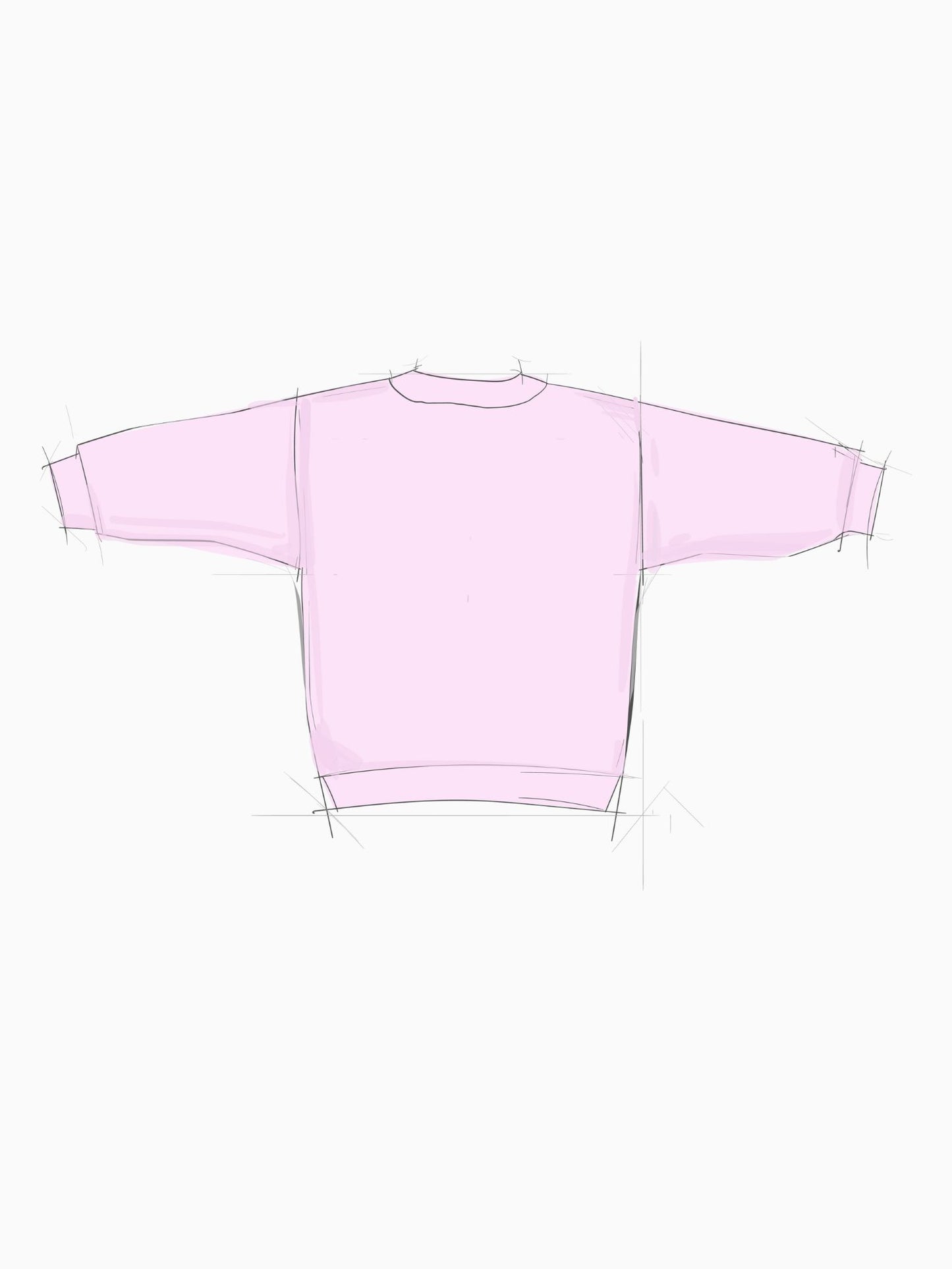 Croissant Sweatshirt Unisex in hellem Rosa mit Smiley-Print und Croissant-Stickerei am Ärmel - Grafik Rückansicht – Nohna