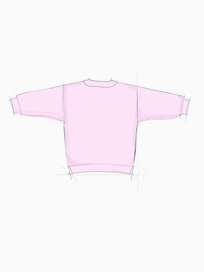 Croissant Sweatshirt Unisex in hellem Rosa mit Smiley-Print und Croissant-Stickerei am Ärmel - Grafik Rückansicht – Nohna