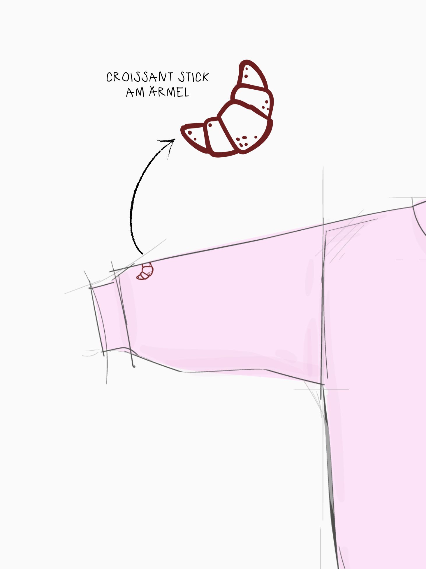 Croissant Sweatshirt Unisex in hellem Rosa mit Smiley-Print und Croissant-Stickerei am Ärmel - Stickerei – Nohna