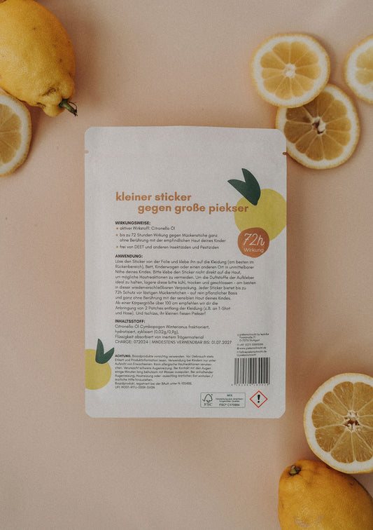 Anti-Mücken-Sticker Wildlife Edition Verpackung Rückseite – pieksmichnicht, Nohna
