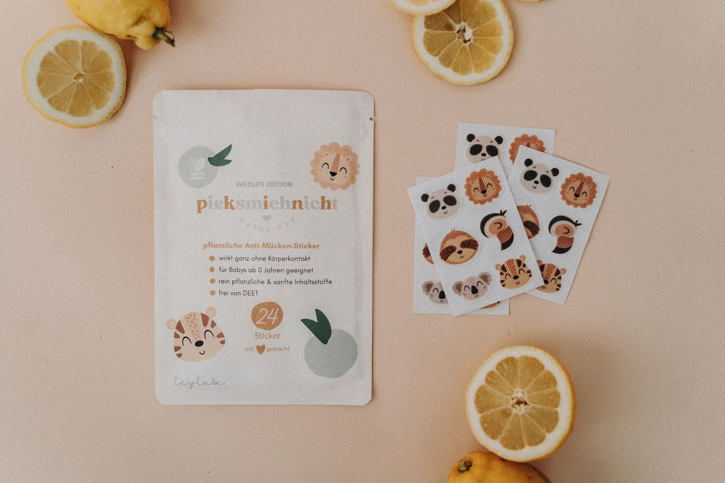 Anti-Mücken-Sticker Wildlife Edition Verpackung Vorderseite – pieksmichnicht, Nohna