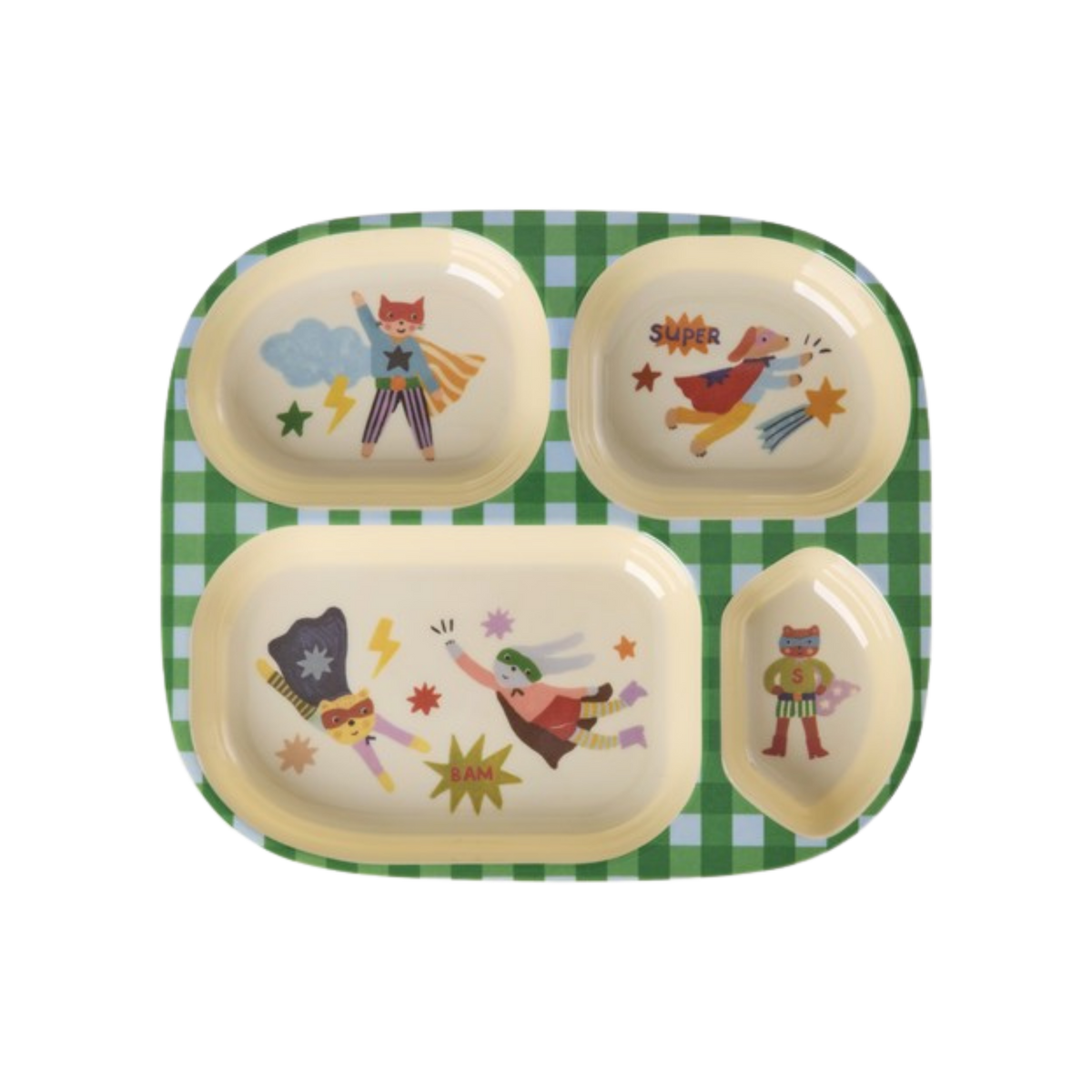 Kinder Teller Hero Print in Grün von RICE by RICE – 4 Fächer, Nohna