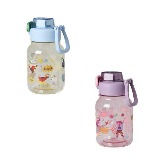 Kinder Trinkflasche Hero Print von RICE by RICE in Blau & Pink – Nohna