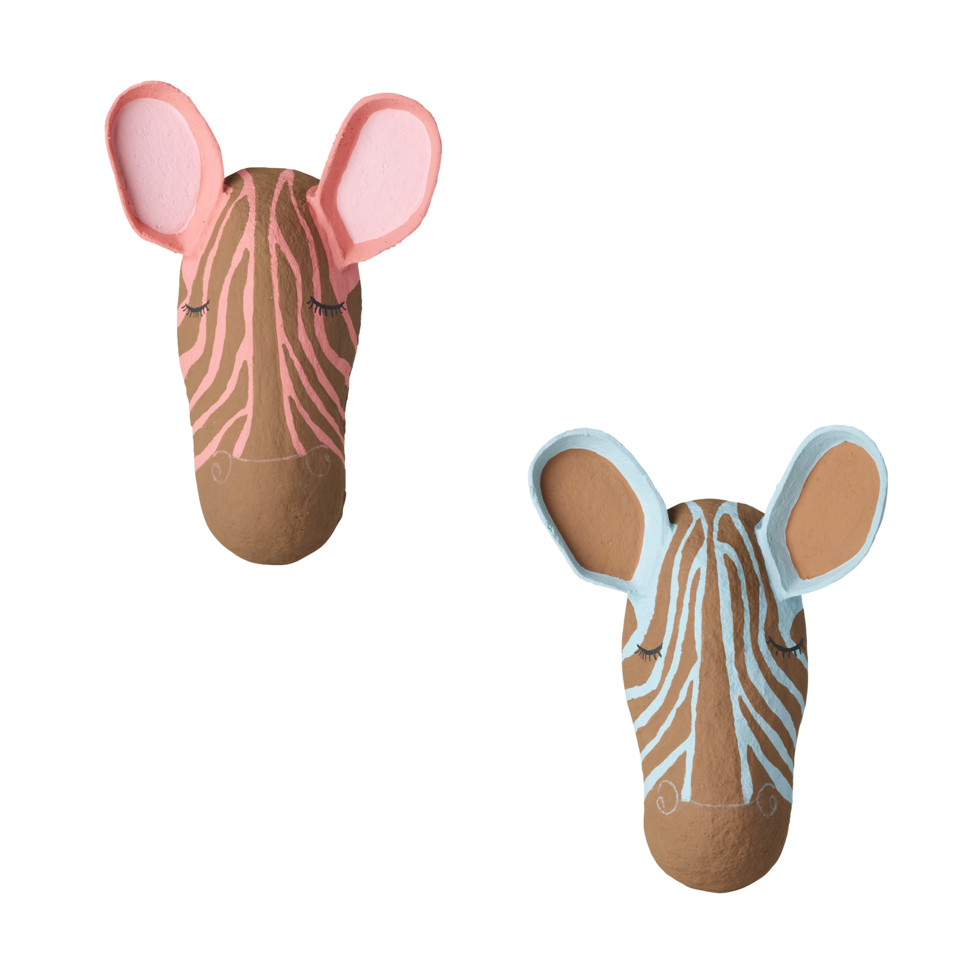 Zebra Wanddekoration aus Pappmaché in Blau & Pink von RICE by RICE – Nohna
