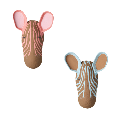 Zebra Wanddekoration aus Pappmaché in Blau & Pink von RICE by RICE – Nohna