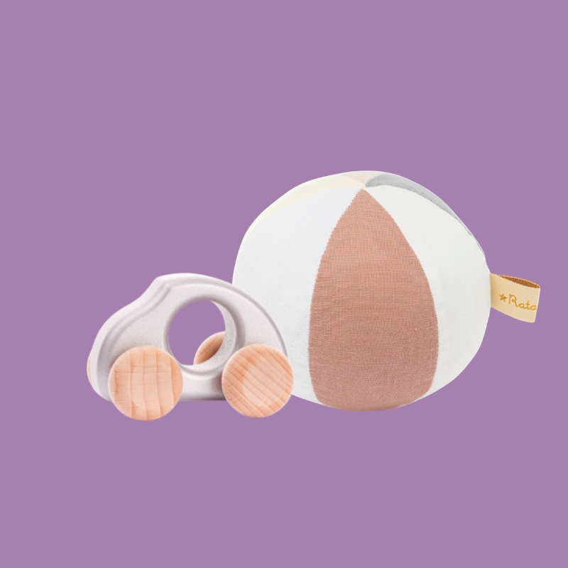 Mini Entdecker-Set mit Käfer Mini Auto Silber und Baby Stoffball – Nohna