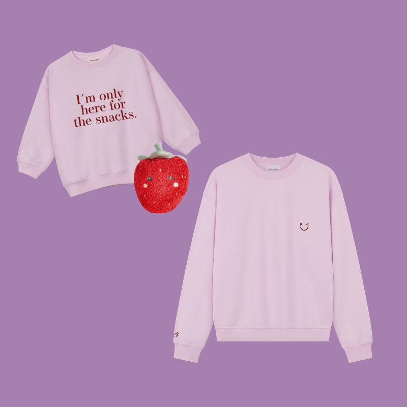 Bon Appétit Family Set mit Croissant Sweatshirt, Snacks Only Sweatshirt und Kuscheltier Erdbeere – Nohna