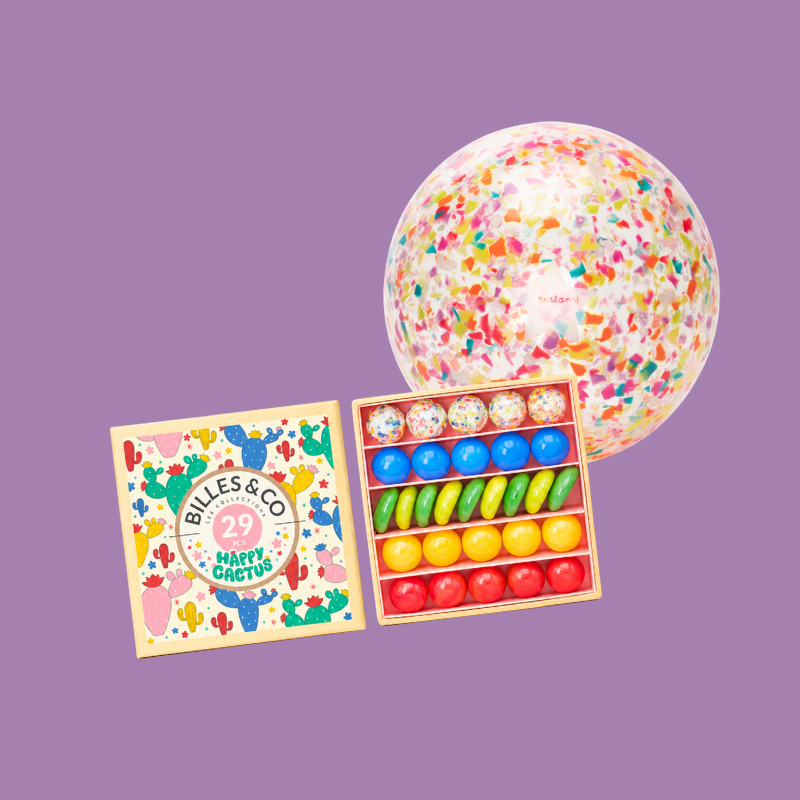 Konfetti & Cactus Set mit Konfettiball und Happy Cactus Murmelset – Nohna