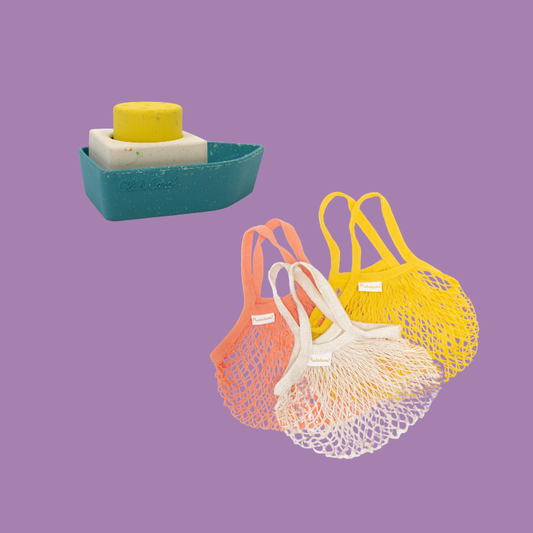 Kleines Strand-Set mit Badespielzeug Boot Gelb und Netzbeutel Ratatam – Nohna