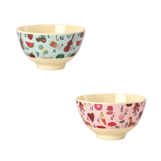 Kinder Schüssel Klein ABC-Design von RICE by RICE in Pink und Blau – Nohna