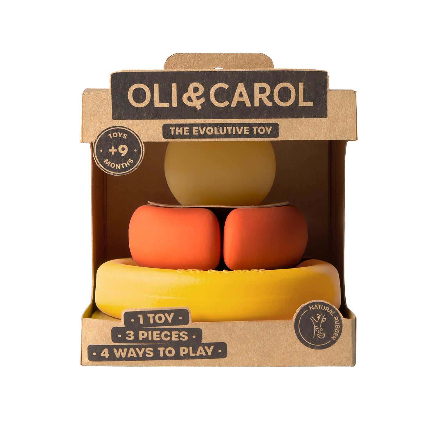 Entdeckerspielzeug von Oli & Carol aus Naturkautschuk – 3 austauschbare Teile - Verpackung - Nohna
