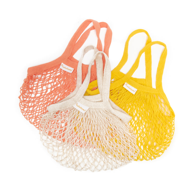 Netzbeutel aus Baumwolle von Ratatam in Koralle, Gelb & Creme – Nohna