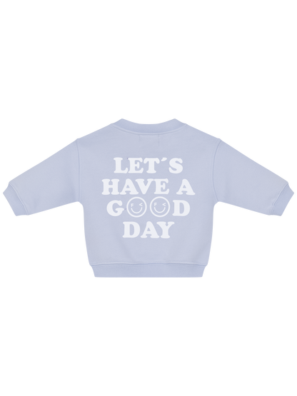 GOOD DAY Sweatshirt Baby & Kids in Pastellblau mit Statement-Print - Baby Rückansicht – Nohna