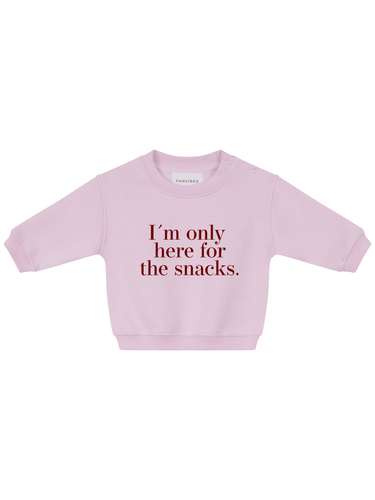 SNACKS ONLY Sweatshirt Baby & Kids in Pastellrosa mit Print und Croissant-Motiv –  Frontansicht Baby - Nohna