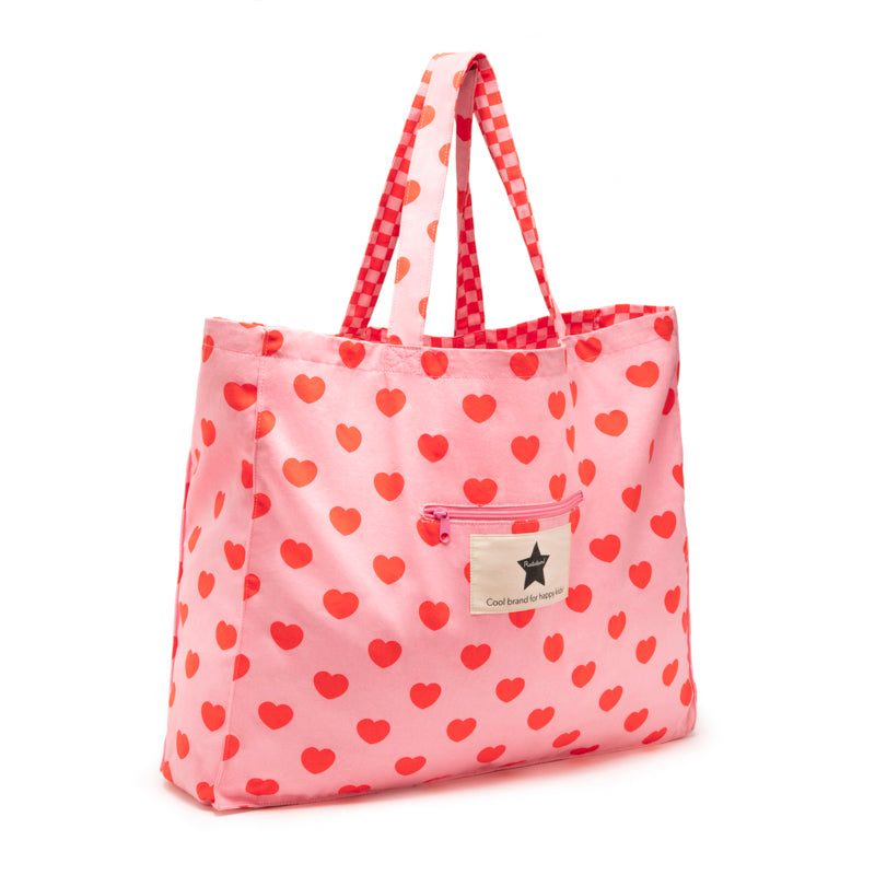 Große wendbare Baumwolltasche Herzen in Rosa von Ratatam – Nohna