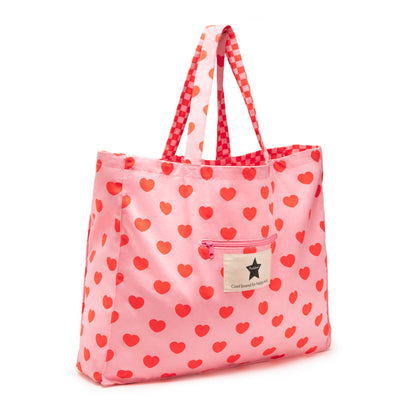 Große wendbare Baumwolltasche Herzen in Rosa von Ratatam – Nohna