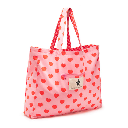 Große wendbare Baumwolltasche Herzen in Rosa von Ratatam – Nohna