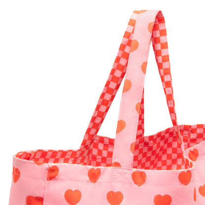 Große wendbare Baumwolltasche Herzen in Rosa von Ratatam – Henkel - Nohna