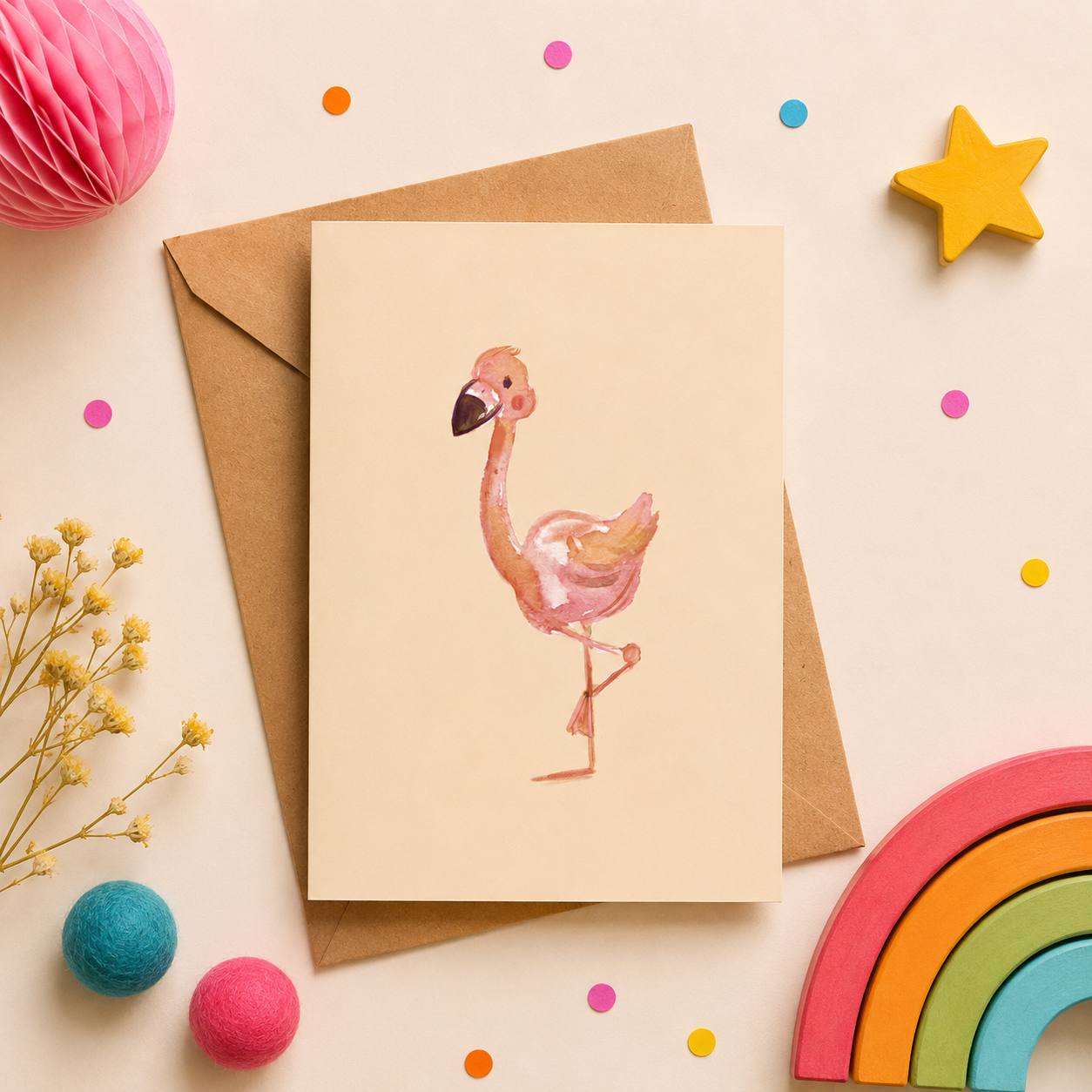 Grußkarte Flamingo illustriert von Anna – Nohna