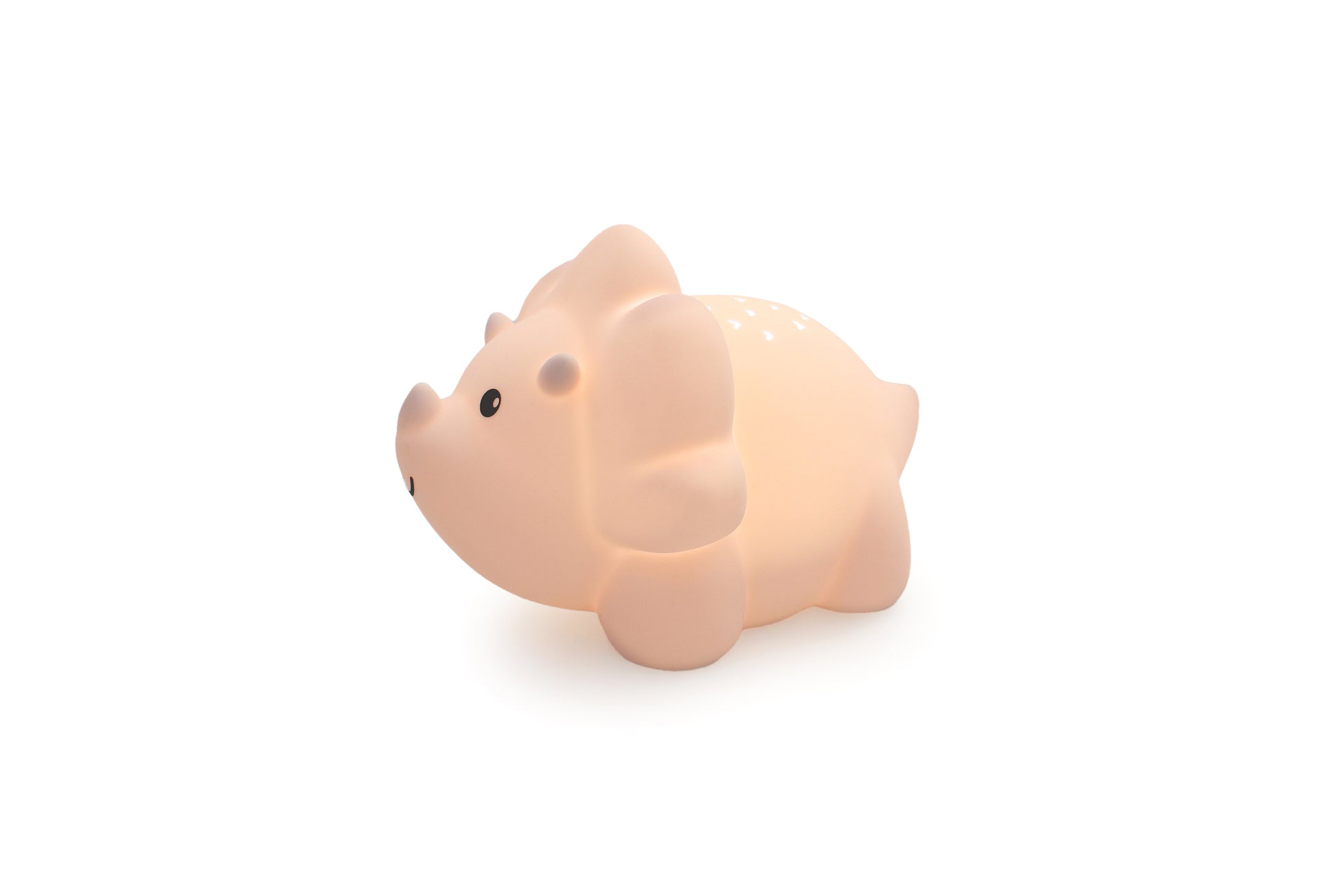 Juliette Nachtlicht Projektor Triceratops in Fuzzy Pink Seitenansicht - Licht an – Nohna