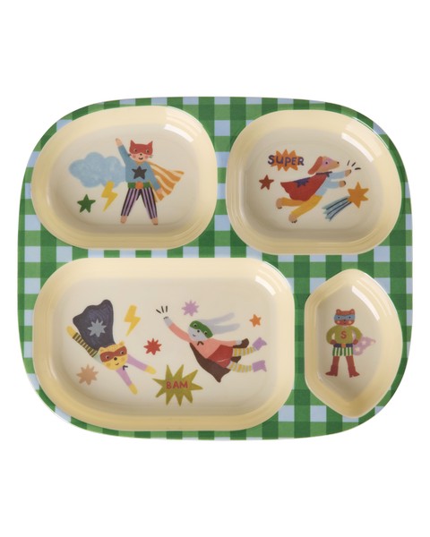 Kinder Teller Hero Print in Grün von RICE by RICE – 4 Fächer, Nohna