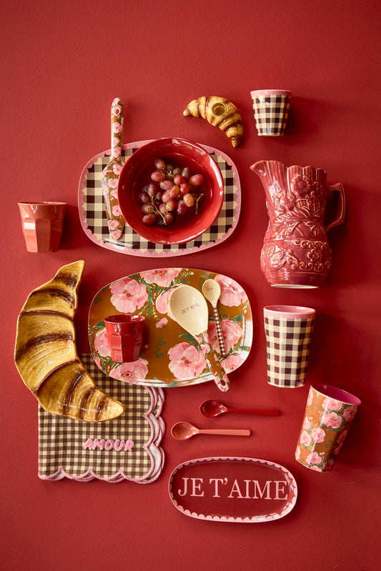 Becher Check Me Out Hoch von RICE by RICE in Creme mit Karodruck – Produktserie - Nohna