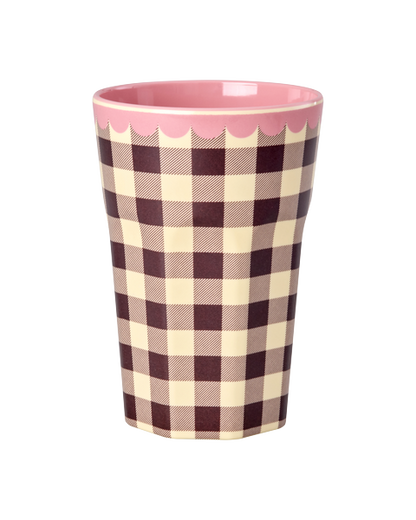 Becher Check Me Out Hoch von RICE by RICE in Creme mit Karodruck – Nohna