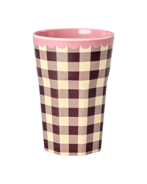 Becher Check Me Out Hoch von RICE by RICE in Creme mit Karodruck – Nohna