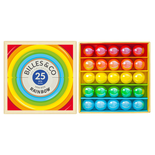 Mini Murmelset Rainbow von Billes & Co. mit 25 Glasmurmeln in Regenbogenfarben – Nohna