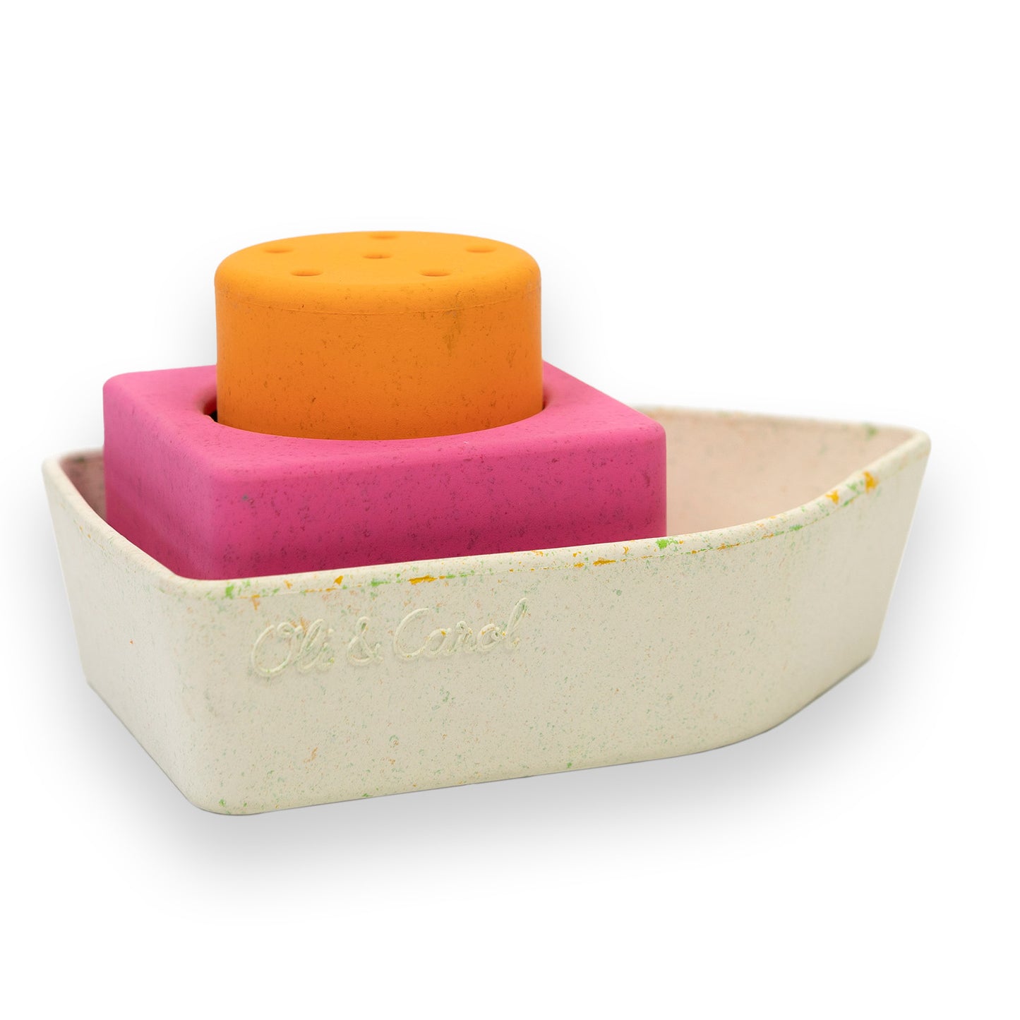 Badespielzeug Boot in Orange/Pink von Oli & Carol aus upcycled Naturkautschuk – Nohna