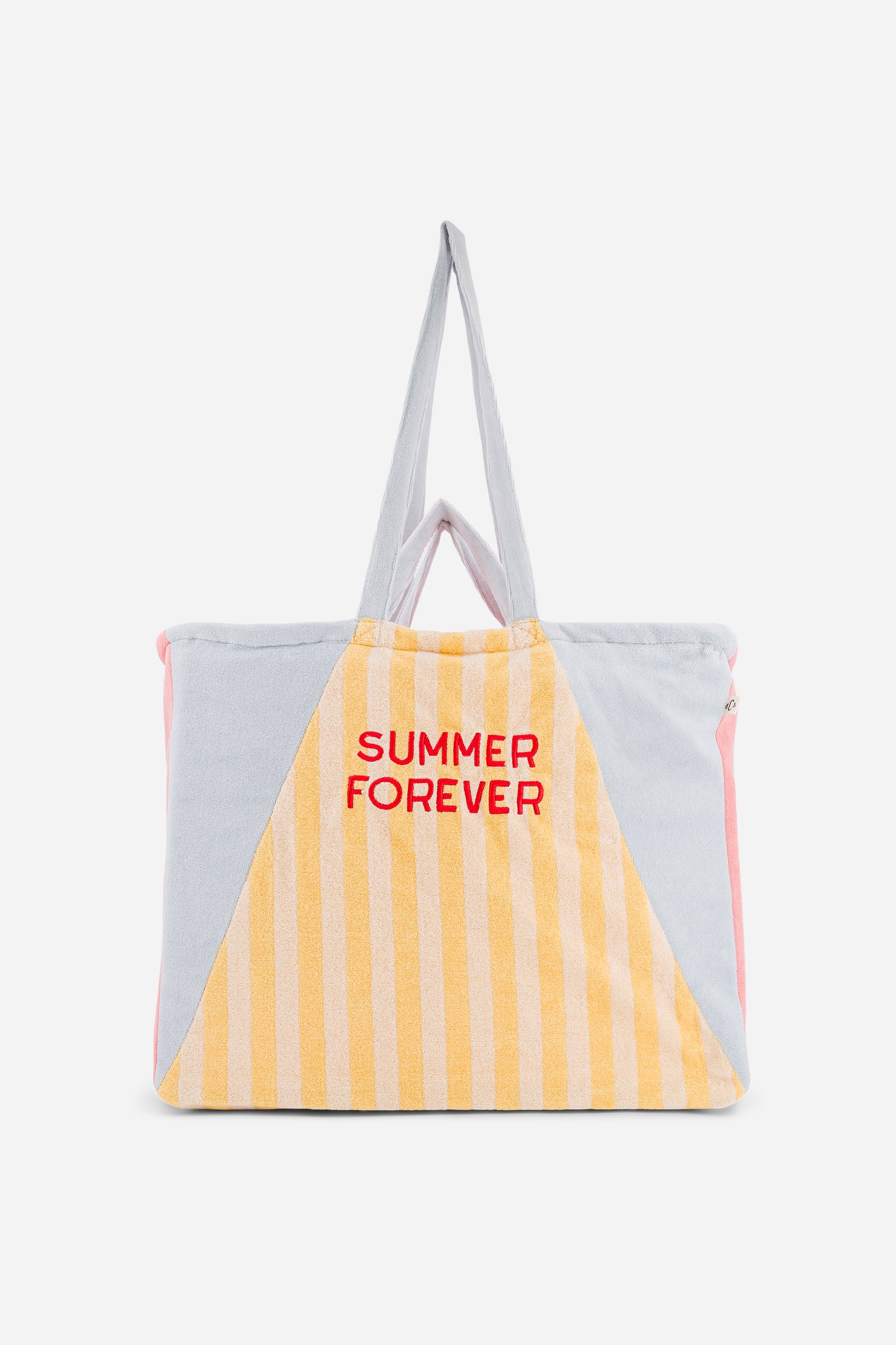 Strandtasche Summer Forever von Chamaye in Rosa, Himmelblau & Gelb – Frontansicht - Nohna
