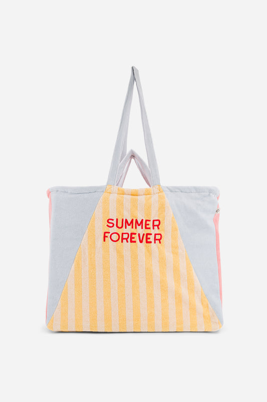 Strandtasche Summer Forever von Chamaye in Rosa, Himmelblau & Gelb – Frontansicht - Nohna