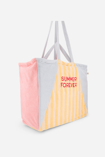 Strandtasche Summer Forever von Chamaye in Rosa, Himmelblau & Gelb – Seitenansicht - Nohna