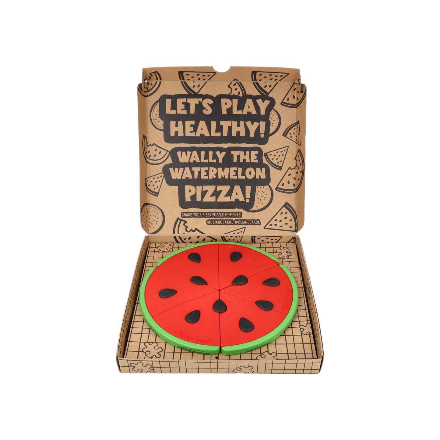 Baby Puzzle Wassermelone Pizza von Oli & Carol aus Naturkautschuk – Verpackung offen - Nohna