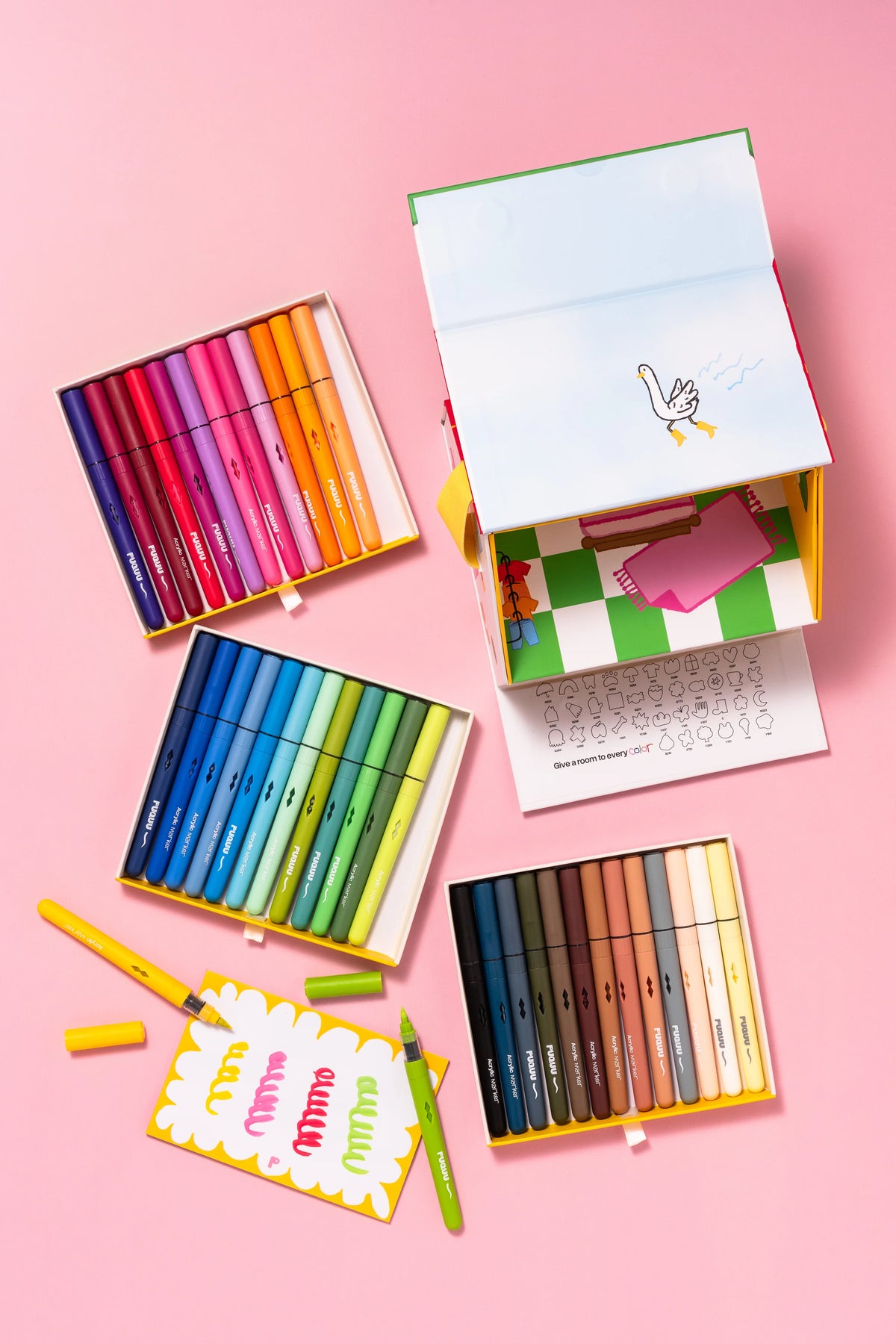 Acrylmarker 39 Farben von puquu in hausförmiger Box – CE zertifiziert, Inhalt, Nohna